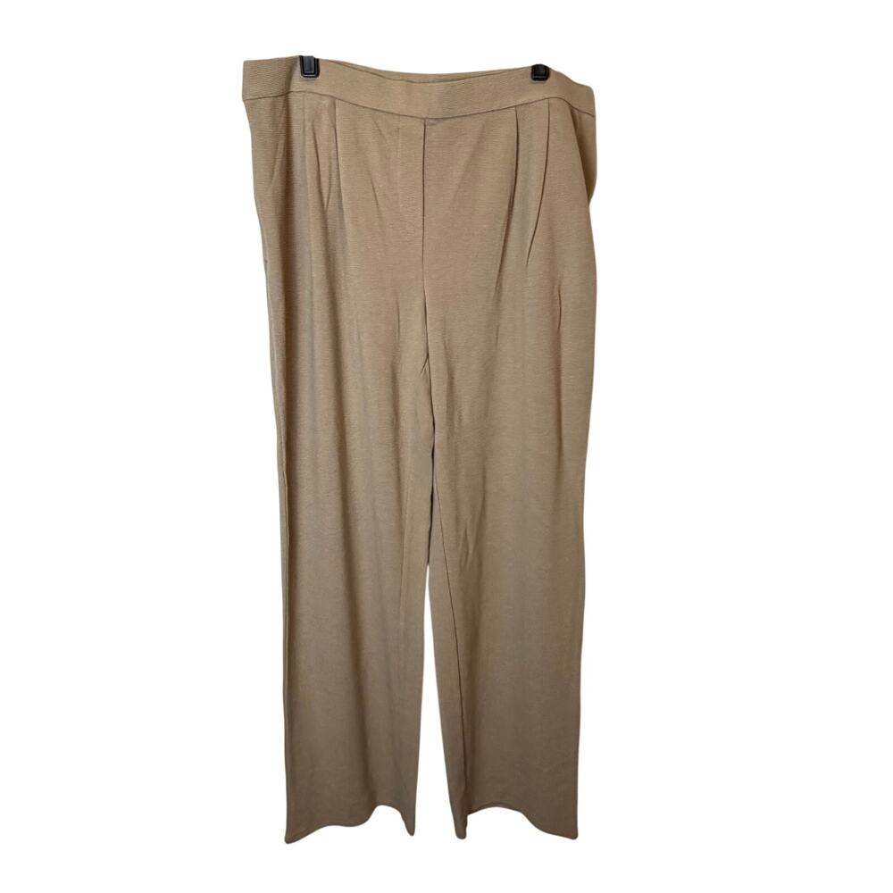 NWT J.Jill Wearever Collection Ribbed PullOn Pants Tan Wide Leg Travel Pockets L